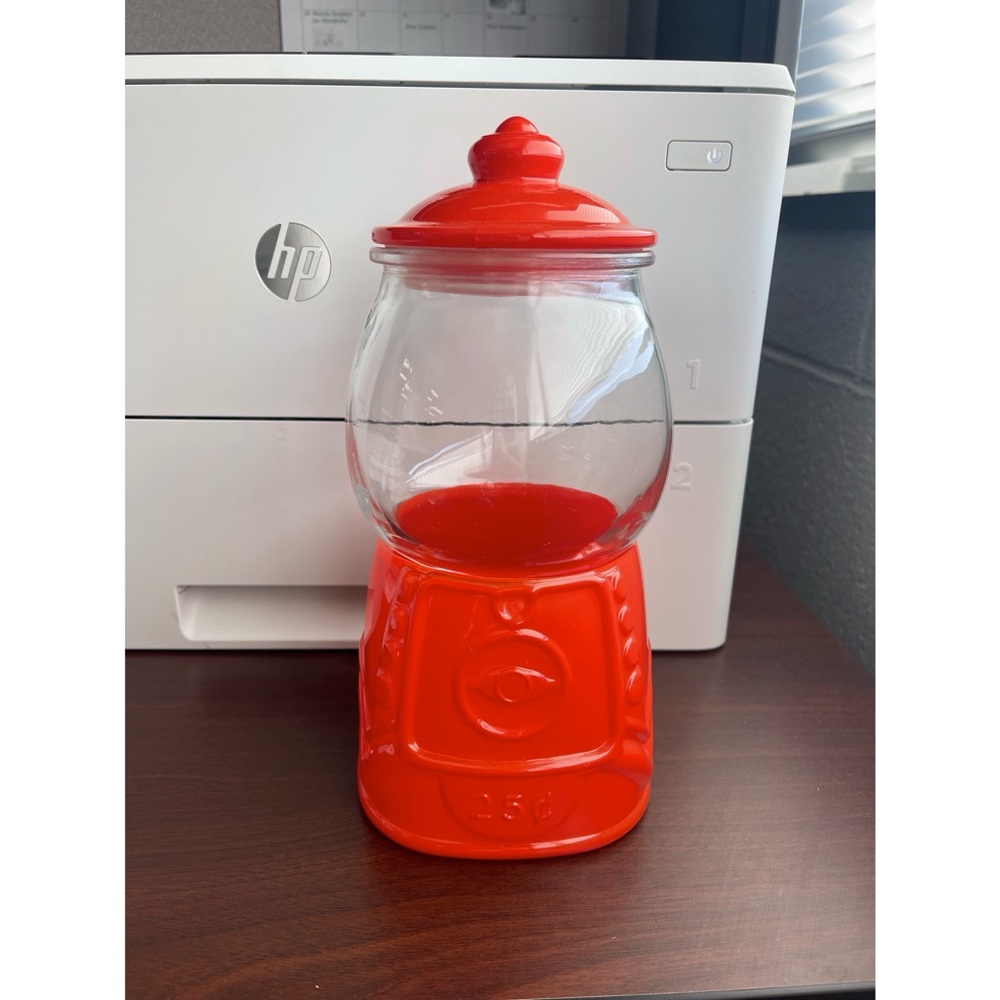 Target Bullseye Playground Red Glass Gumball Machine Canister